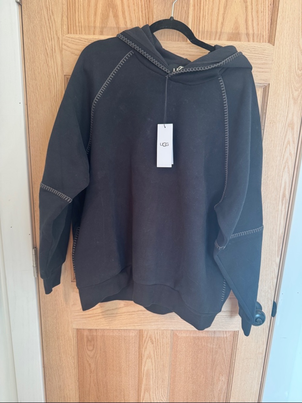 UGG Men's Black Crewneck Hoodie with Contrast Topstitching